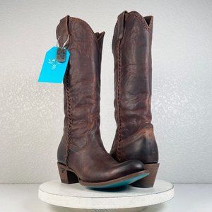 Lane PLAIN JANE Womens Western Boots 8.5 Cognac Brown Cowboy Round Toe 16" Tall